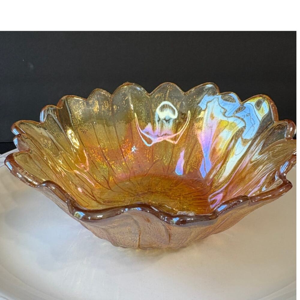 Vintage Indiana Carnival Glass Bowl - Iridescent Marigold - 7"
